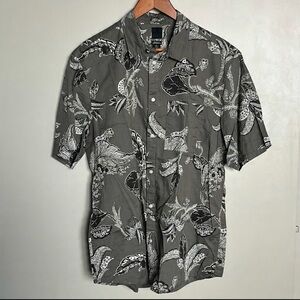 Men's Floral Green Olive Bandanna Style Short Sleeve Shirt Sz L